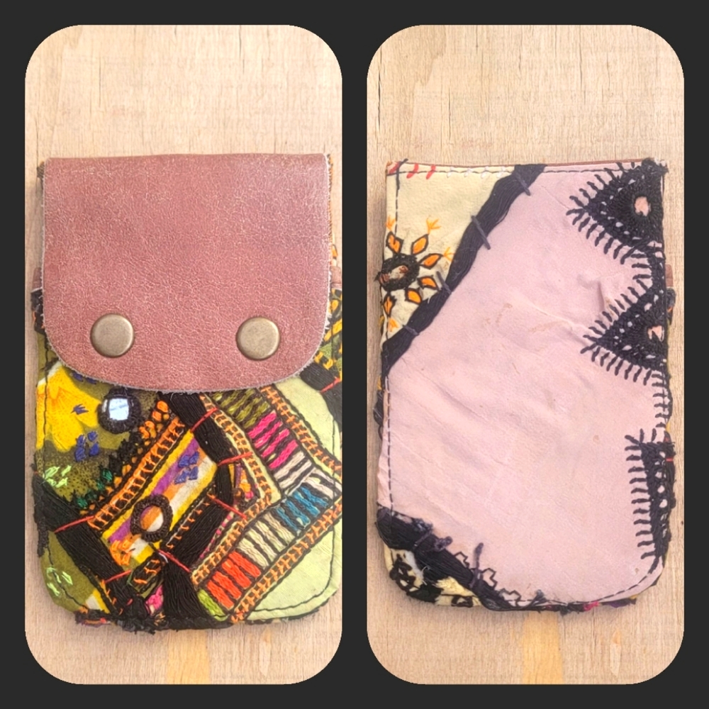 🪬🍄 Free People Boho Embroidered Repurposed vtg banjara hippie Wallet card case